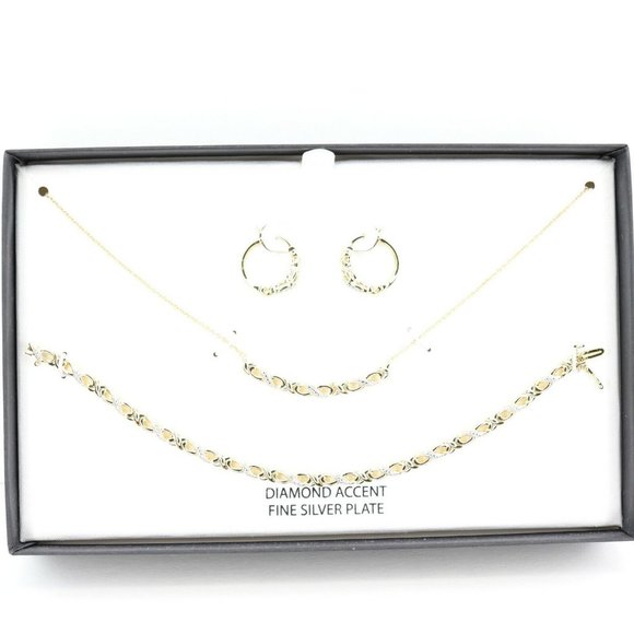Diamond Accent Infinity Earrings Collar Necklace Bracelet Set $200 - Picture 1 of 5